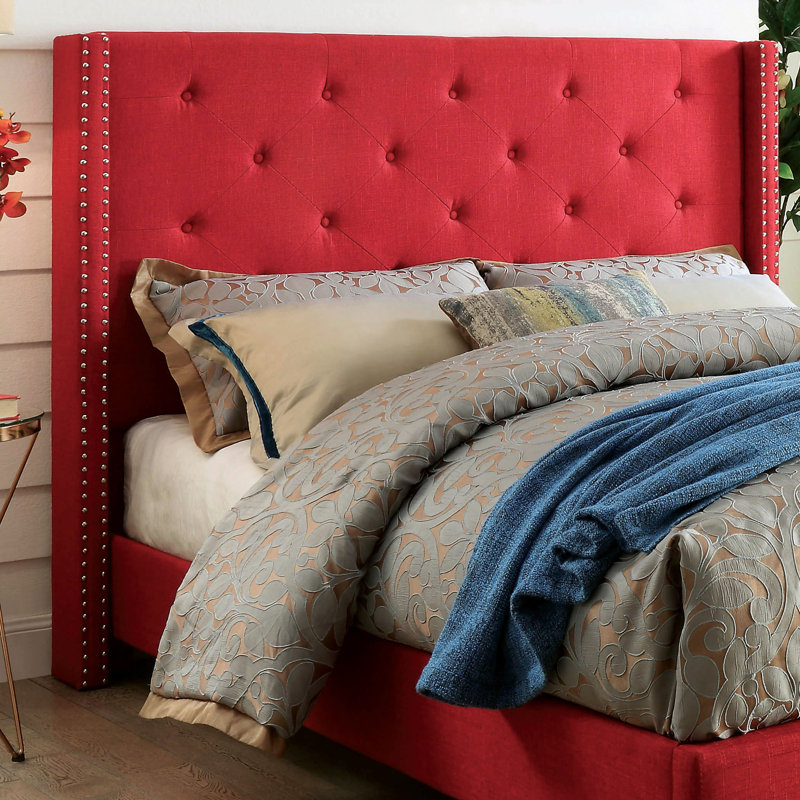 Cecilia Upholstered Wingback Bed, Queen, Red
