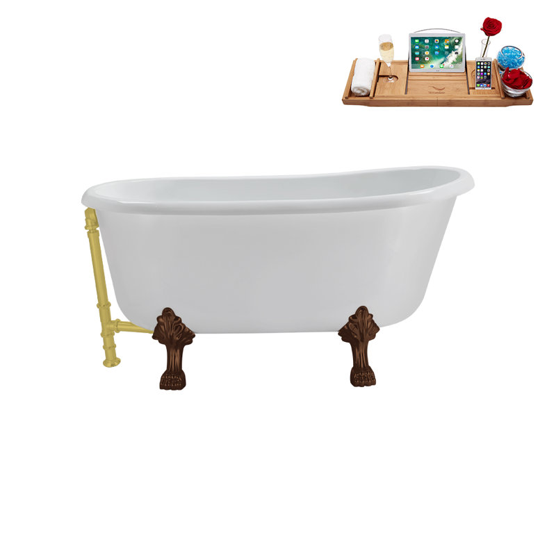 57.5'' x 29.5'' Freestanding Soaking Acrylic Bathtub, Brushed Gold, Matte Oil Rubbed Bronze