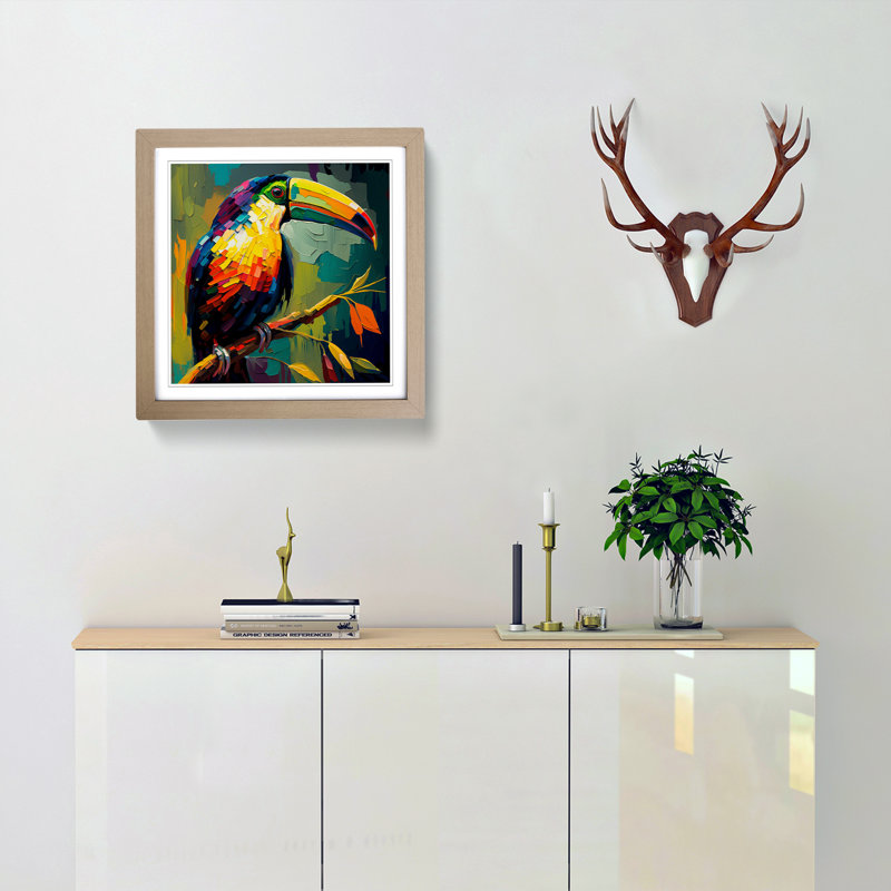 Toucan Palette Knife Painting - Framed Print, Oak