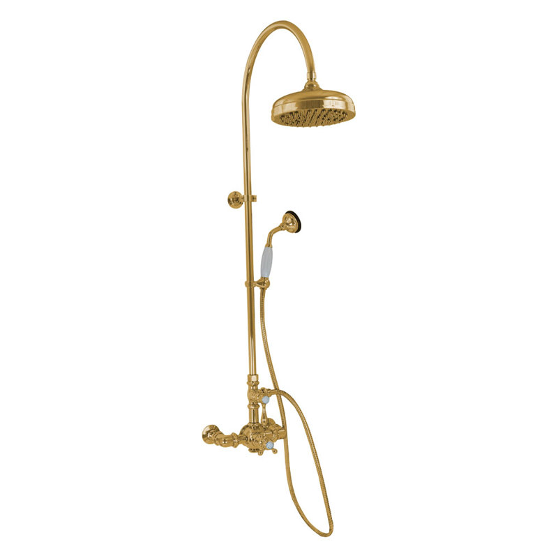 Exposed Thermostatic Shower System 36" Wall Mounted with 1.75GPM Handshower and Lever/Cross Handles, Unlacquered Satin Brass
