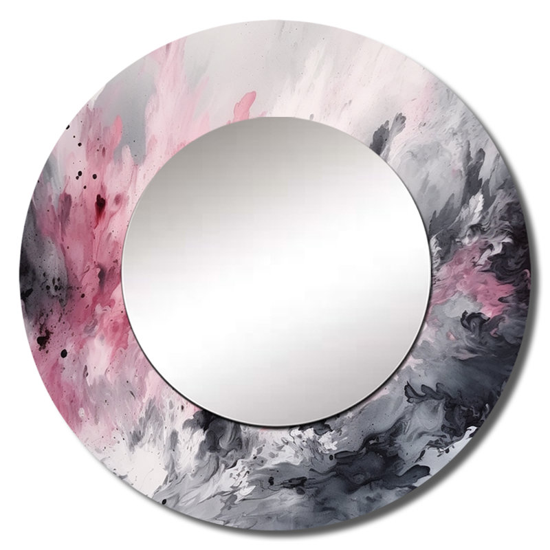 Oceana Evolving in Pink Grey Ink Ink I - miroir géométrique, miroir mural rose unique, impression sur métal, 29 po x 29 po