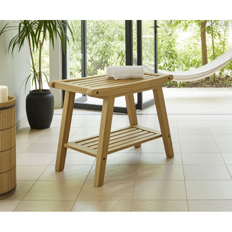 Banc de douche à lattes en bambou l 19,5 po, Naturel