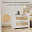 Table de chevet en rotin avec station de charge, 2 tiroirs de rangement et poignées dorées - Table de bout Boho moderne pour chambre à coucher, salon ou bureau, blanc-1087774258