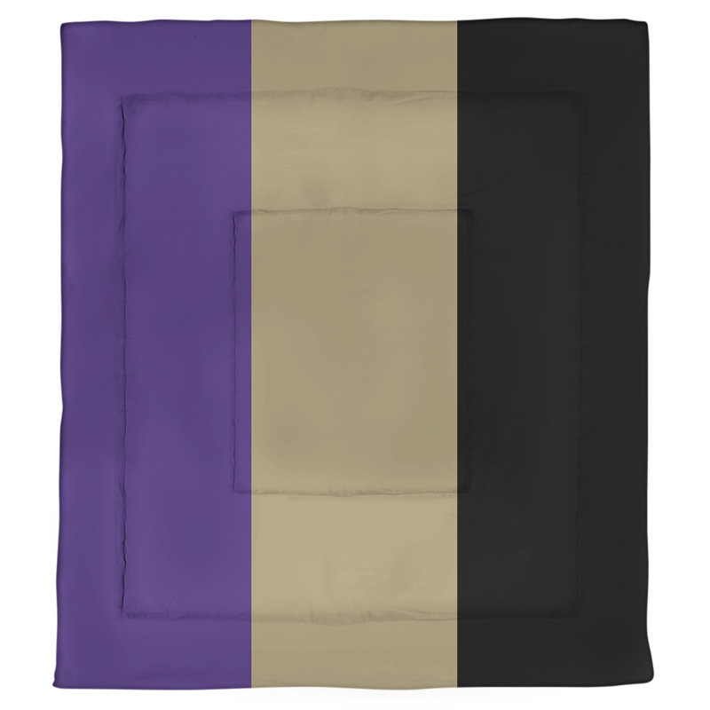 Modern & Contemporary Polyester Percale Striped Comforter, King Comforter, Purple/Gold/Black