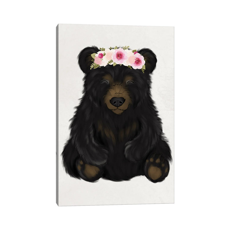 Floral Crown Baby Black Bear by Katie Bryant - Wrapped Canvas Gallery-Wrapped Canvas Giclée, 20.32 cm H x 30.48 cm W