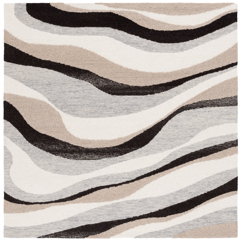 Joshwa Hand Tufted Wool/Cotton Abstract Rug in Gray/Ivory, Square 6'
