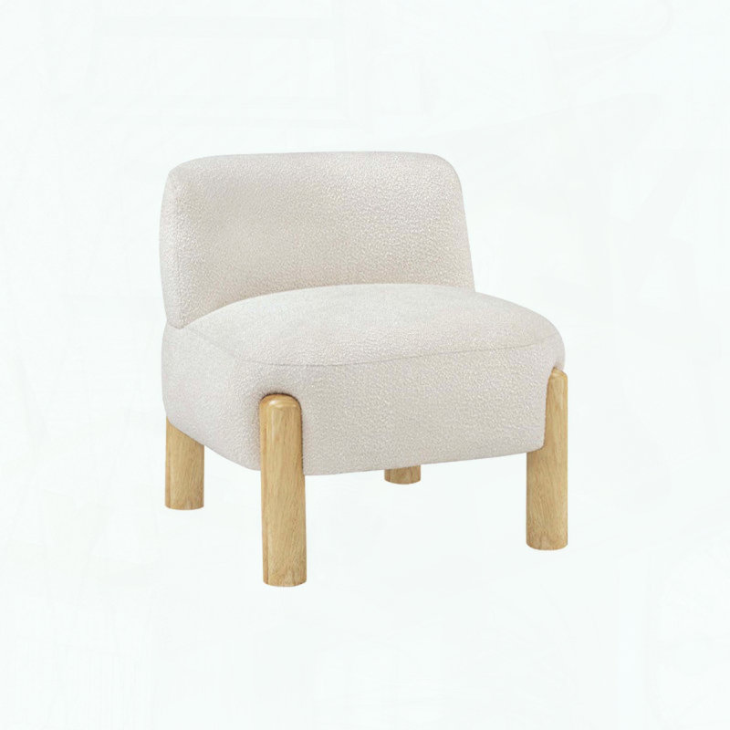 Chaise sans accoudoirs en toile de jute Glam Cream - Tissu moelleux - Pieds en bois