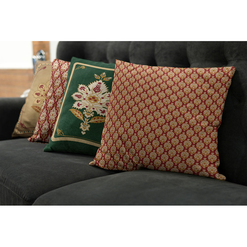 Burgundy and Emerald Damask Square Throw Pillow Covers Set