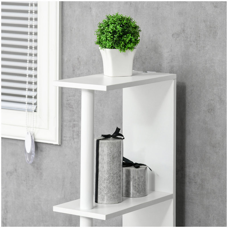 kleankin Tall Bathroom Storage Cabinet, Freestanding Linen Tower with 2 Open Shelves and 2 Door Cabinets, White