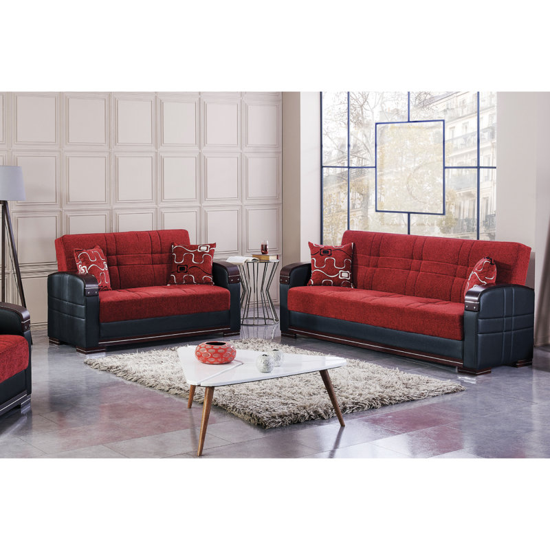 Causeuse à accoudoirs ronds 63 po, Chenille rouge