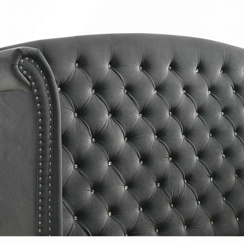 Upholstered Wingback Bed, Queen, Gray