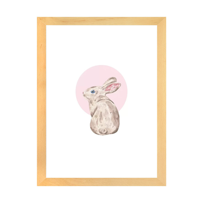 Lapin - impression d'art graphique, Blanc, H 24 po x l 16 po x P 1 po, Papier avec cadre beige