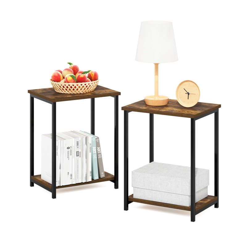 Adalid 2 Piece Industrial Metal Frame End Table Set, Brown