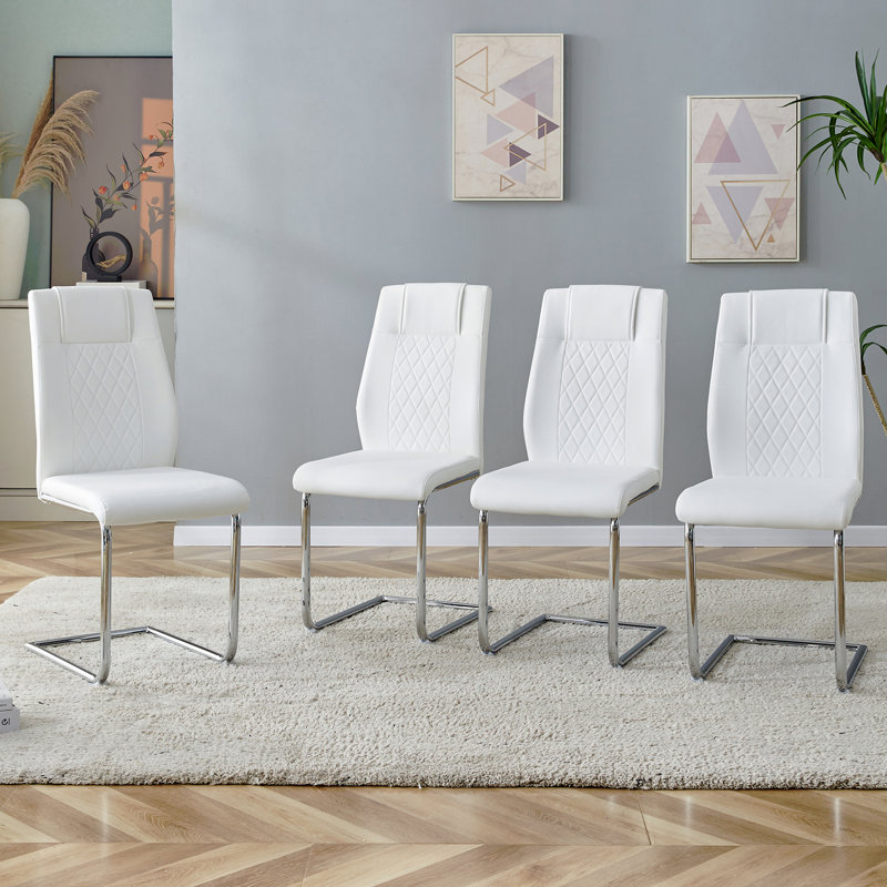 Modern Dining Chairs With Faux Leather Padded Seat Dining Living Room Chairs Upholstered Chair With Metal Legs Design For Kitchen, Living, Bedroom, Dining Room Side Chairs Set Of 4 (PU)