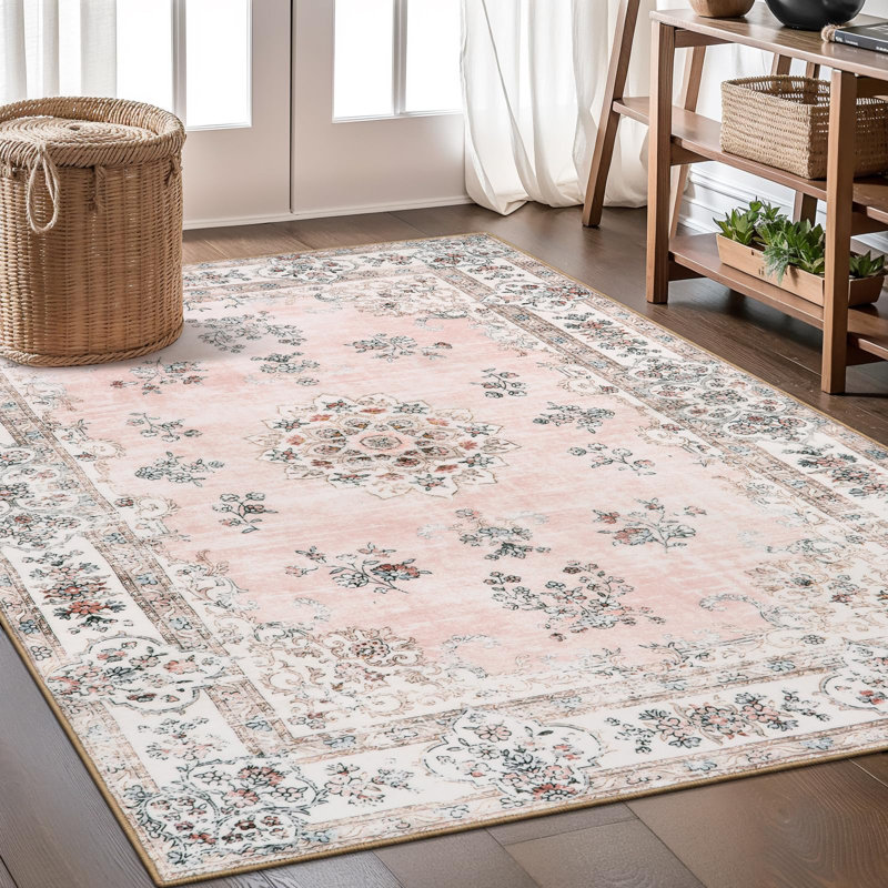 Blossom Medallion Plush Area Rug – Soft Floral Accent with Non-Slip Backing, Rectangle 5' x 7'