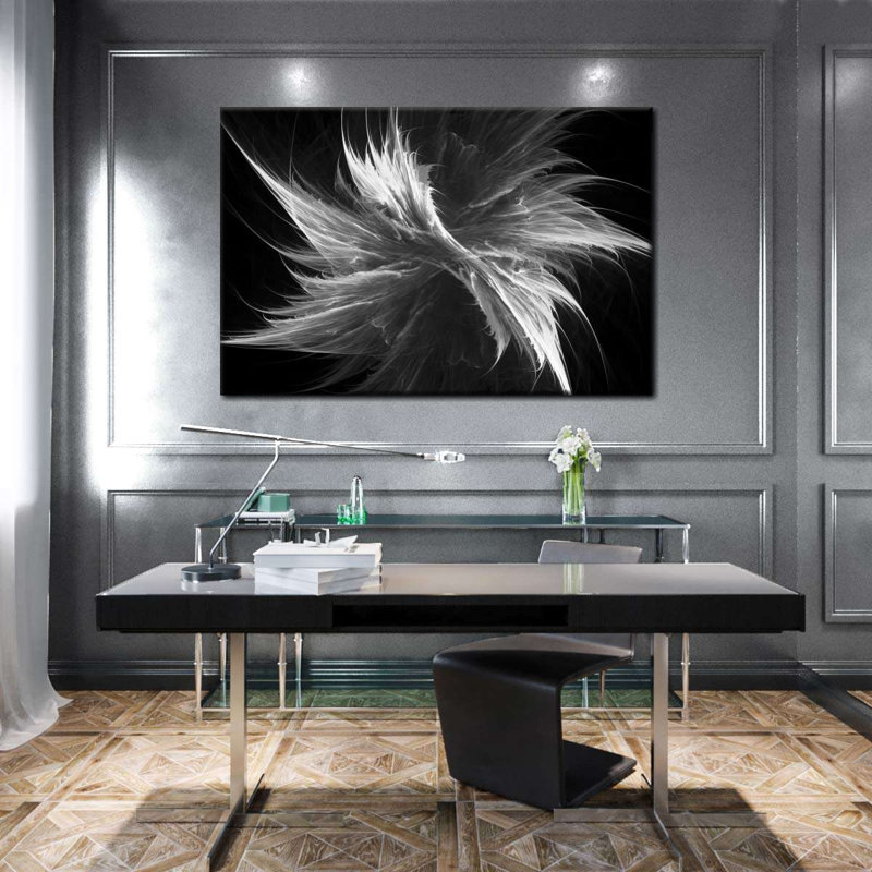 Gris abstrait sur toile, H 30 po x l 45 po x P 1,25 po