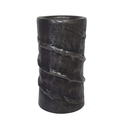 Black Aluminum Pillar Candle Holder With Textured Spiral Pattern