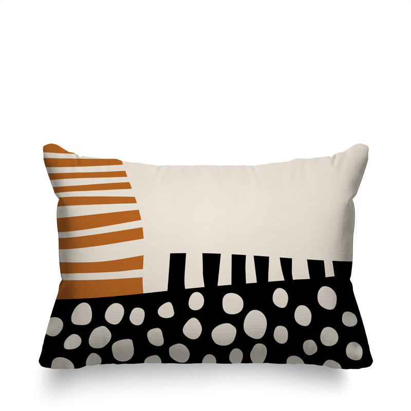 Oreiller rectangulaire réversible intérieur / extérieur Nea, Orange brûlé / noir / blanc cassé, H 14 po x l 20 po