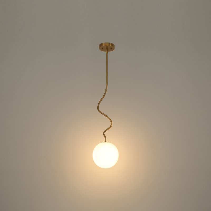 Luminaire suspendu sphérique en S avec verre jade blanc, Or brossé