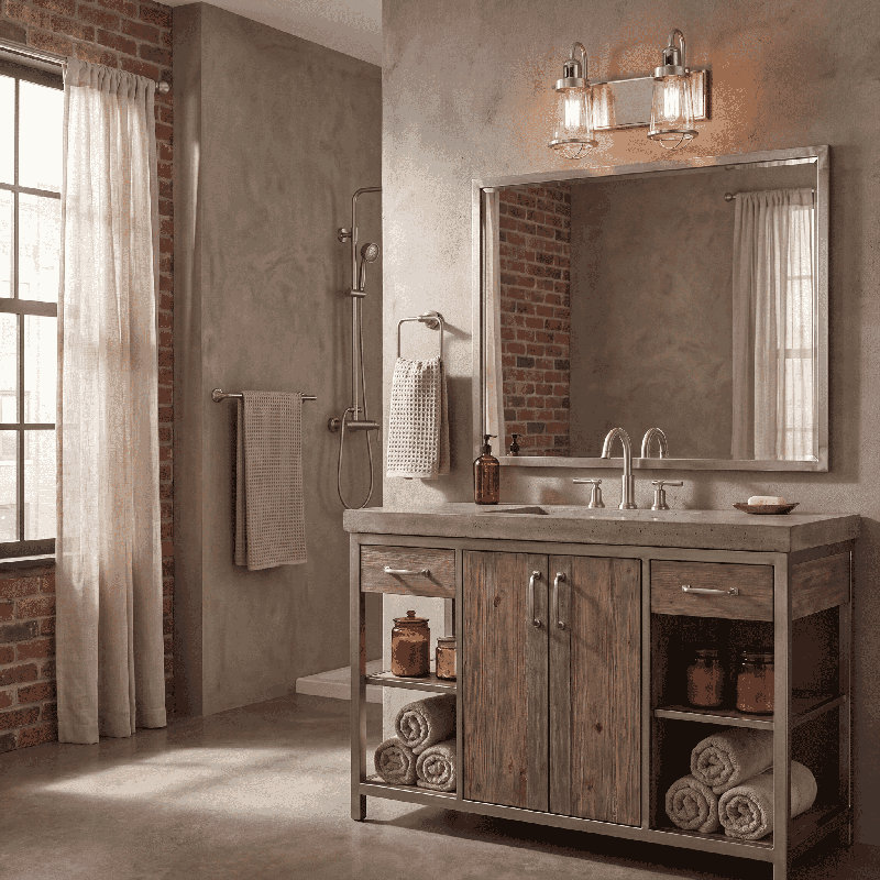 Éclairage pour meuble-lavabo à 2 lumières à intensité variable Antoney en nickel satiné / nickel poli, Deux lumières
