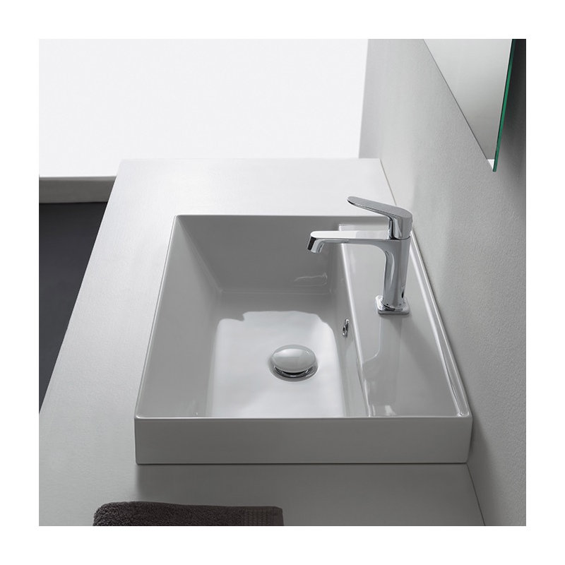 Scarabeo By Nameeks Teorema 17.3'' White Ceramic Rectangular Bathroom Sink with Overflow, Single Hole