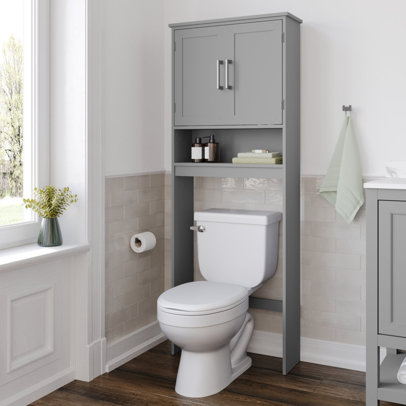 Gray Engineered Wood Over-the-Toilet Storage Cabinet with Adjustable Shelves
