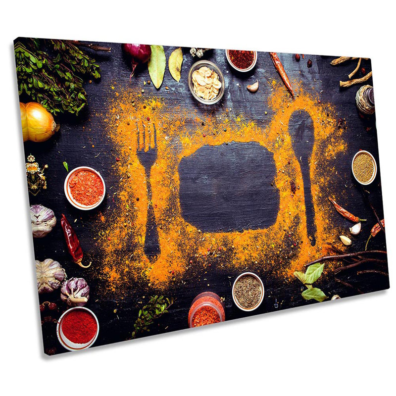 Spices Herbs Kitchen Knife Fork - Wrapped Canvas Print, 30.5cm H x 45.7cm W x 2cm D