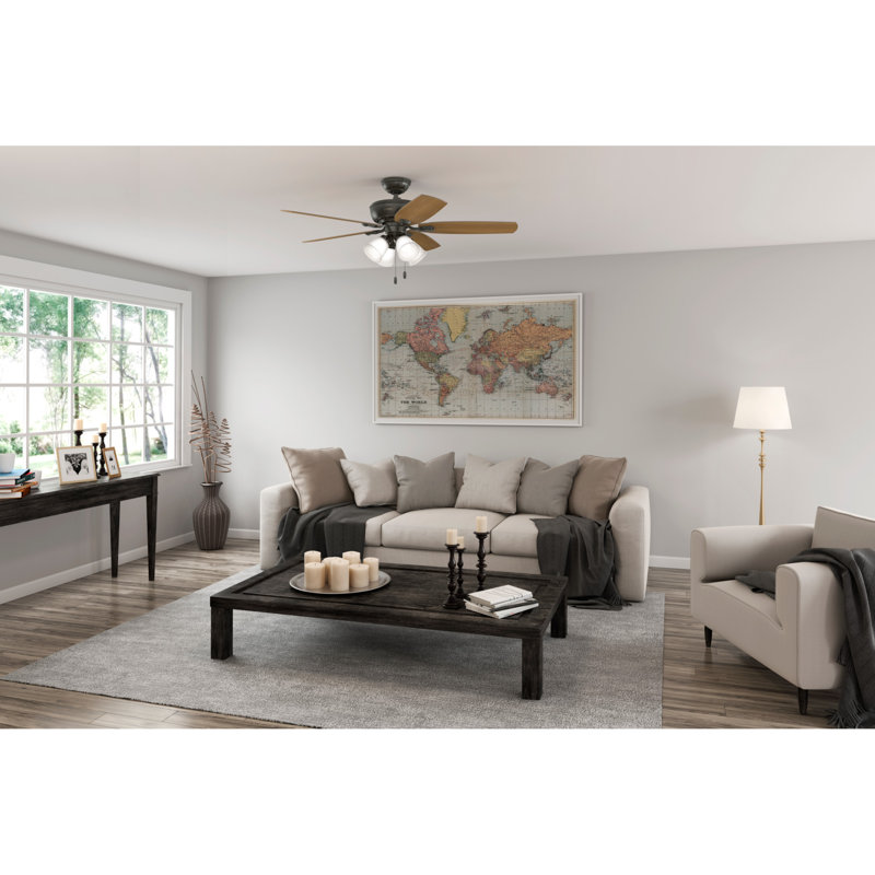 52" Amberlin 5 - Blade Standard Ceiling Fan with Pull Chain and Light Kit Included, Noble Bronze