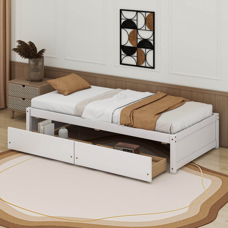 Twin Bed With 2 Drawers, White