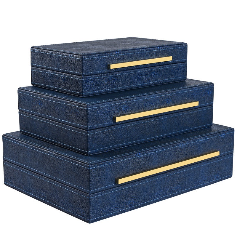 Milarain 3 Piece Fabric Decorative Box Set, Navy Blue