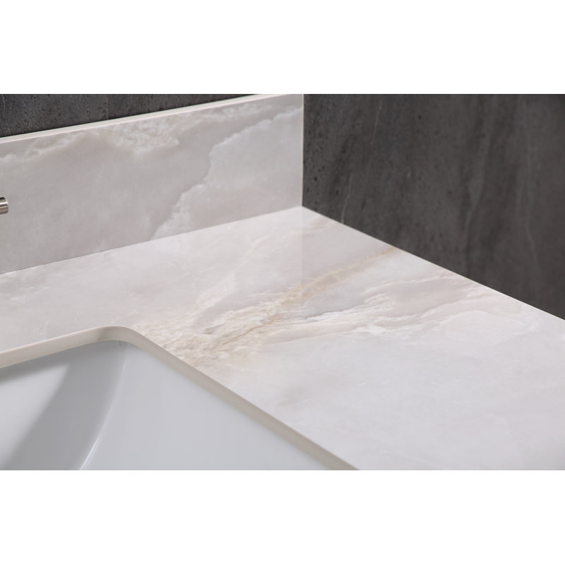 Plateau de meuble-lavabo en porcelaine 37 po avec lavabo simple et 3 trous, sans robinet, Gris clair