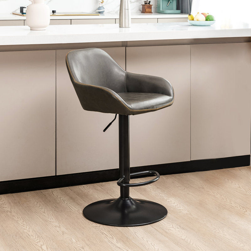 Bruckner Swivel Upholstered Adjustable Height Counter Stool with Metal Frame, Dark Gray