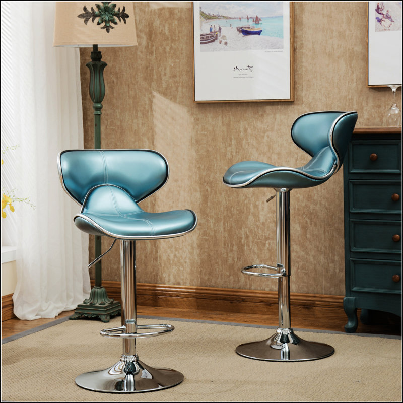 Adjustable Swivel Barstool With Chrome Base, Gray