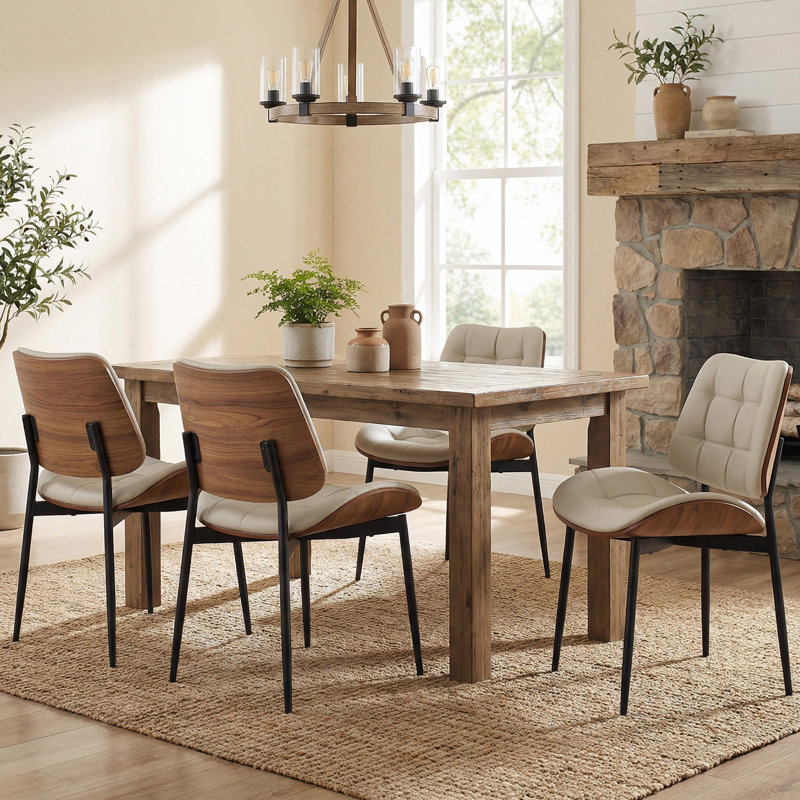 Modern Walnut-Finish Bentwood Upholstered Side Dining Chair, 4, Gray
