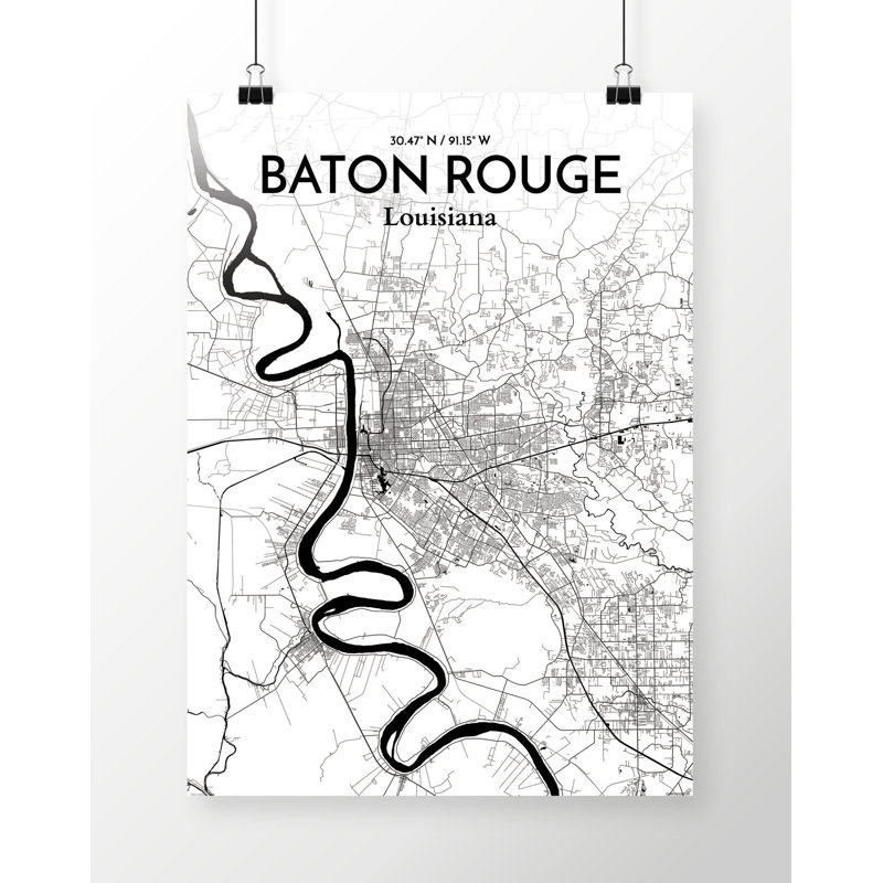 «Baton Rouge City Map», reproduction d'impression à l'encre / blanc, H 36 po x l 24 po x P 0,05 po
