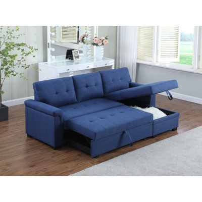 Modern Sofa Lucca 84" Linen Reversible Sleeper Sectional Sofa With Storage Chaise