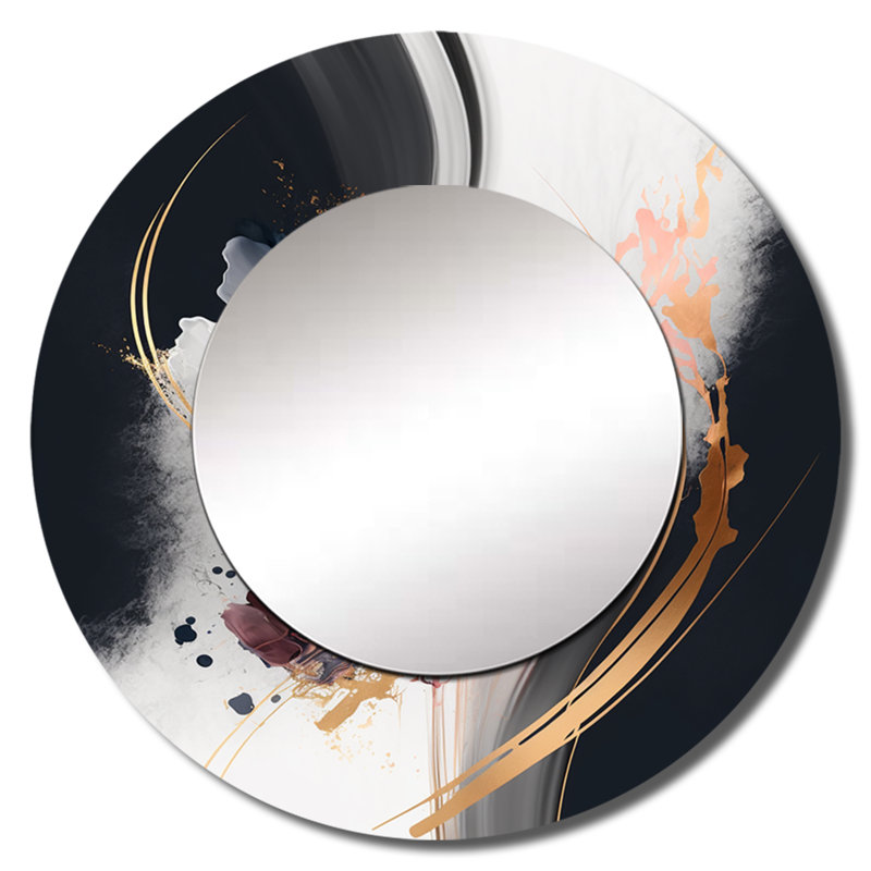 Pransh Gold Purple Transcending Complexity I - Abstract Wall Mirror, Modern Round Decorative Mirror, Printed Metal Art