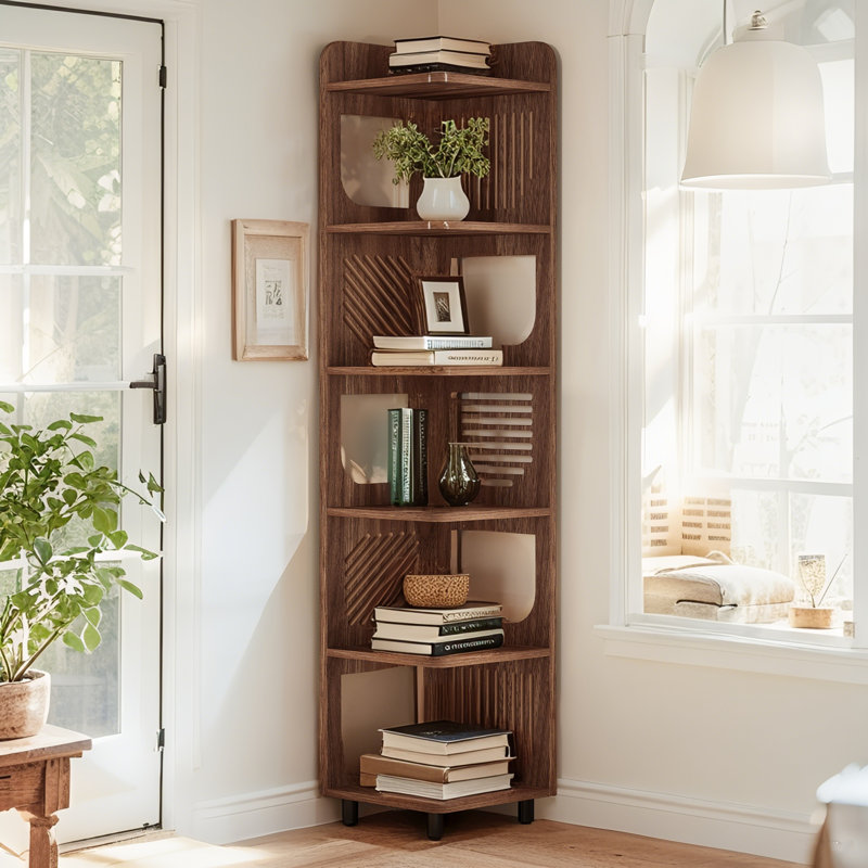 Bibliothèque 71,65 "de haut à 6 niveaux de style brun rustique pour coin salon, bureau, chambre à coucher