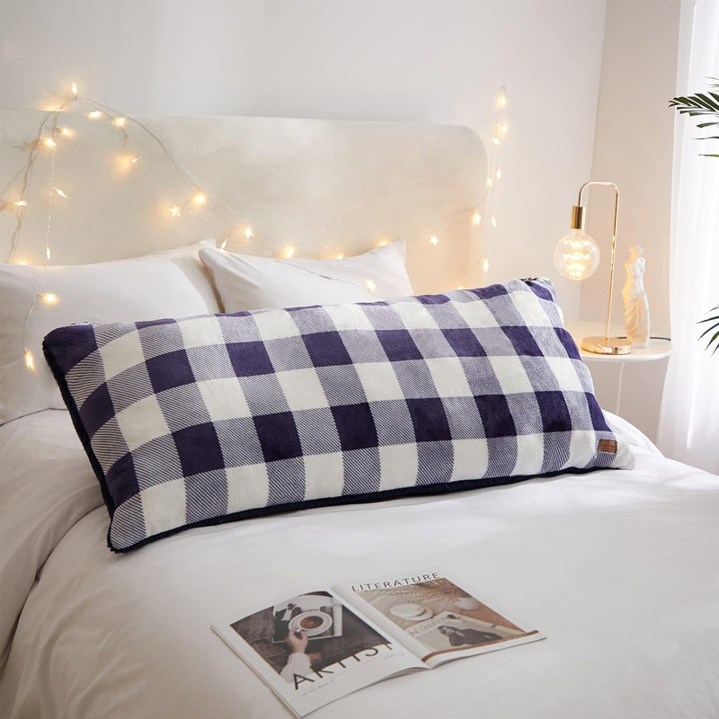 Dearfoams Royal Plush Plaid Full Body Pillow, White/Navy