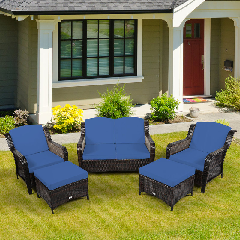 Aighan 6 - Person Patio Conversation Set with Cushions, Navy