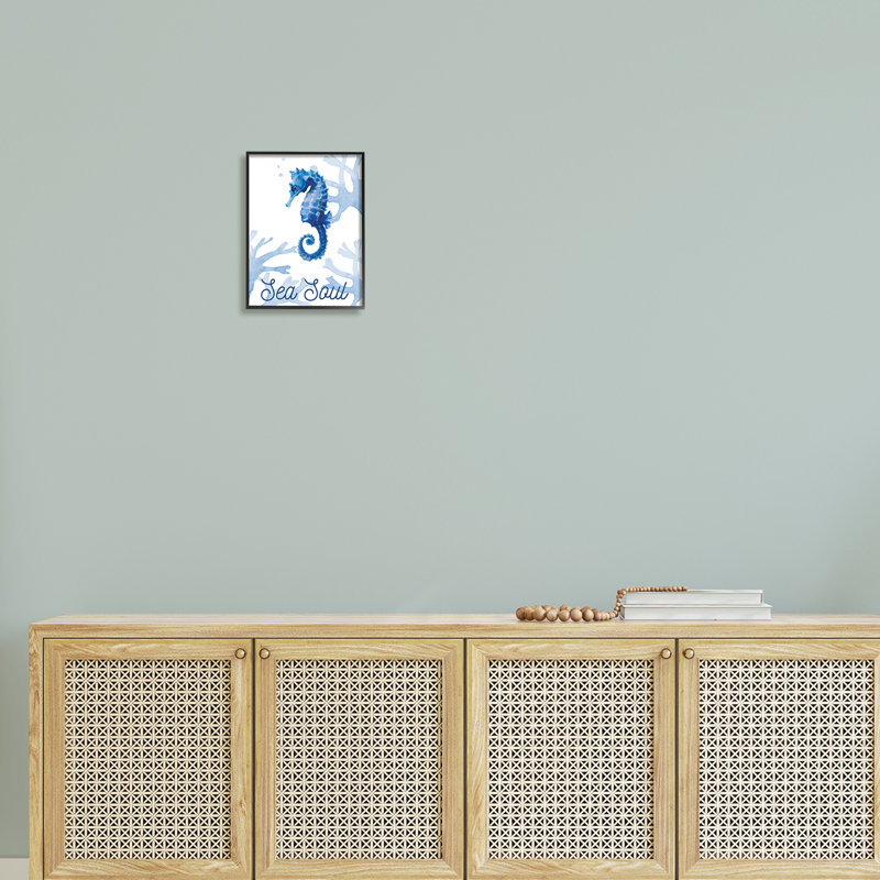 Sea Soul Sentiment Blue Seahorse Ocean, H 14 po x l 11 po x P 1,5 po, Giclée encadrée noir minuit