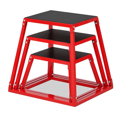 Steel Plyometric Jump Box Set with Non-Slip Surface. 3-Piece Stackable Fitness Platform for Home Gym.  & Conditioning Training