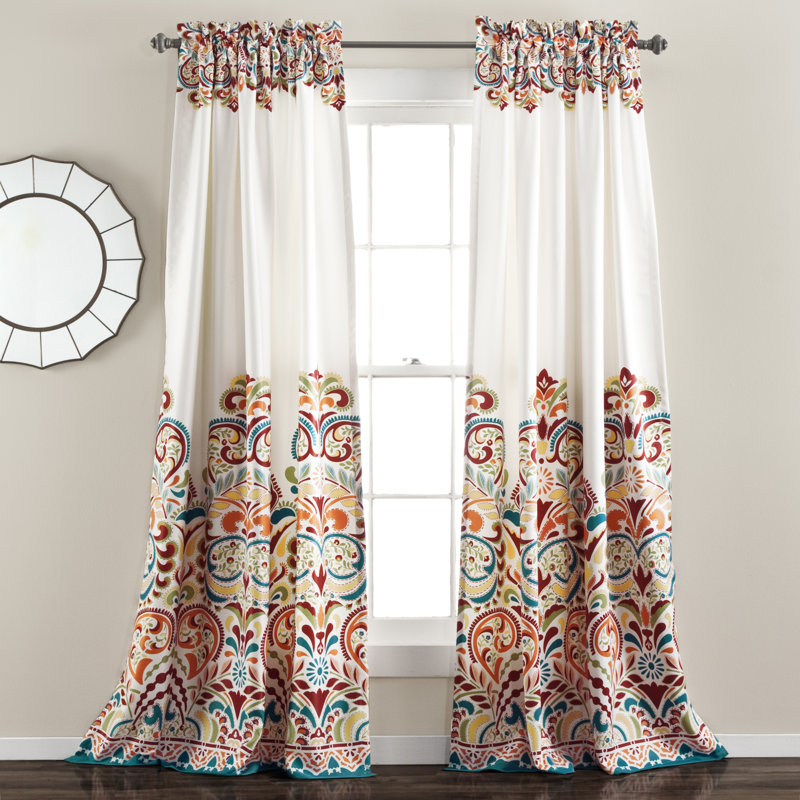 Room Darkening Curtain Pair, Turquoise/Tangerine, 52" W x 95" L