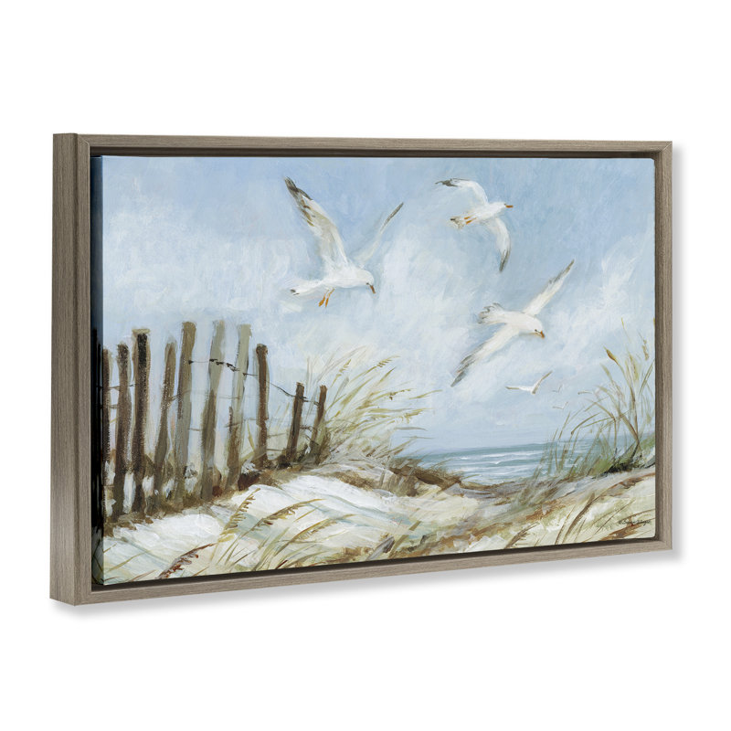 "Seagulls Over Beach Path", art mural par Susan Winget, Cadre flottant orme Montalcino, H 21 po x l 31 po