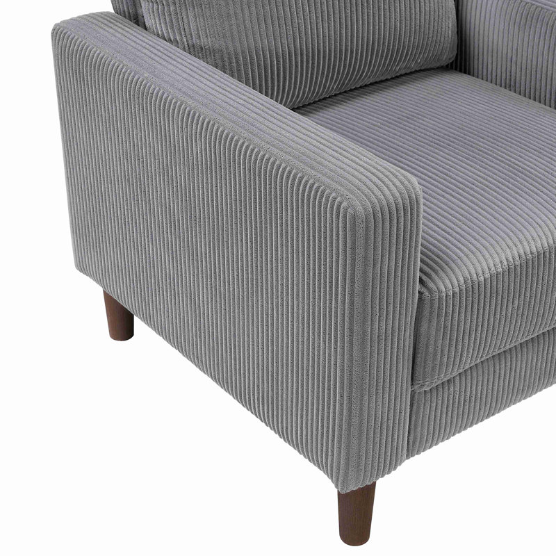 Chaise de salon moderne en velours côtelé rembourré avec coussin confortable en bois massif 1pc, Gris