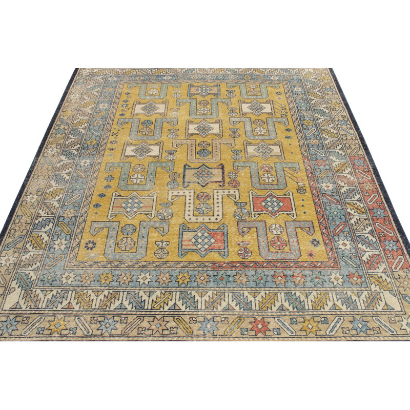Distressed Homage Handmade Kilim Wool Geometric Area Rug, Rectangle 6' x 9'