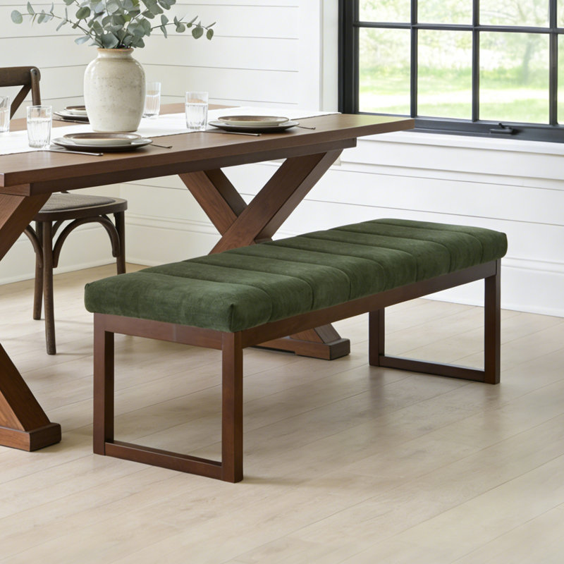 53'' Wide Upholstered Bench With Wood Legs, Green