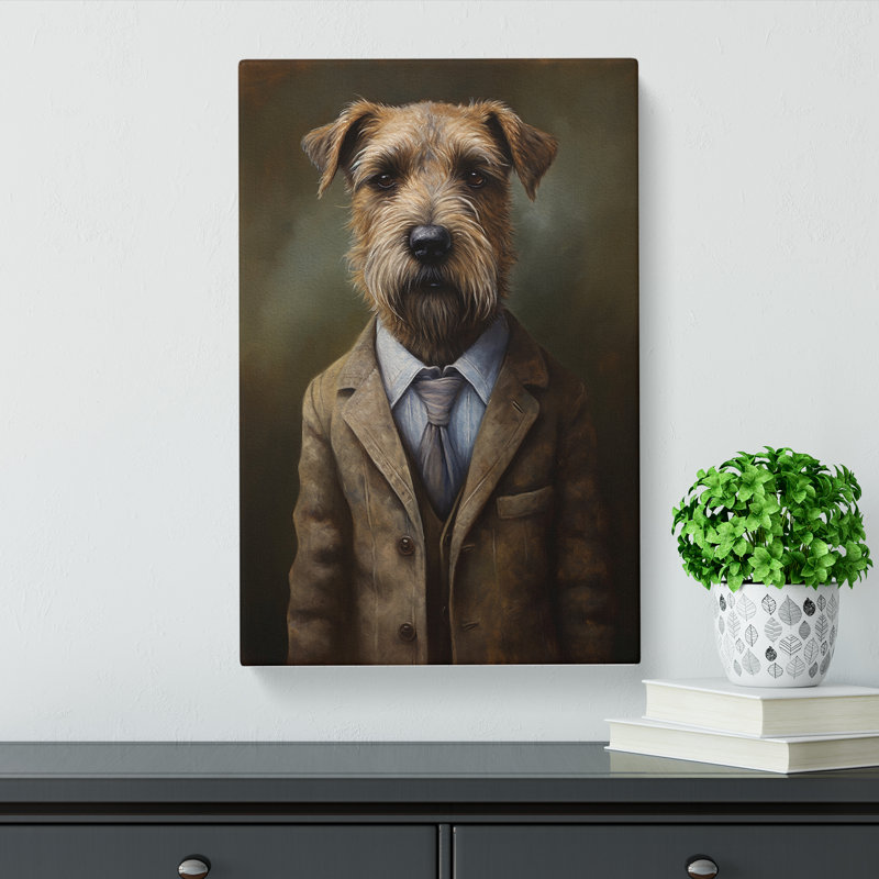 Border Terrier in a Suit Painting No.2 - Wrapped Canvas, 50cm H x 35cm W x 3cm D
