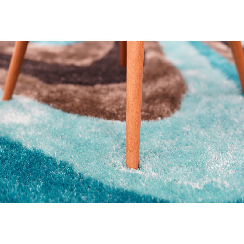 Tapis bleu/gris touffeté abstrait fait main Khajag, Rectangle 5 pi x 7 pi