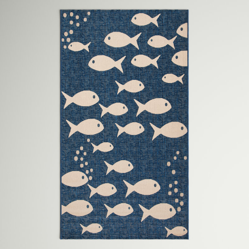 Tapis intérieur / extérieur bleu marine / beige Avani, Rectangle 2 pi 7 po x 5 pi